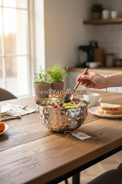 RENK YAPI RÜYASI Gray Stainless Steel Tattooed Whisking Mixing Salad Dough Bo...