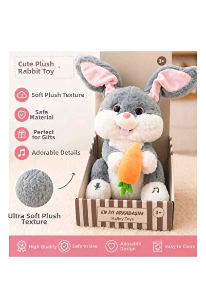 Halley Oyuncak Plush Carrot Rabbit Musical Moving Toy 28 cm