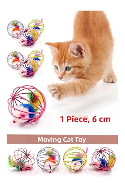 moodly Caged Colorful Cat Dog Play Ball with Mouse 6 Cm