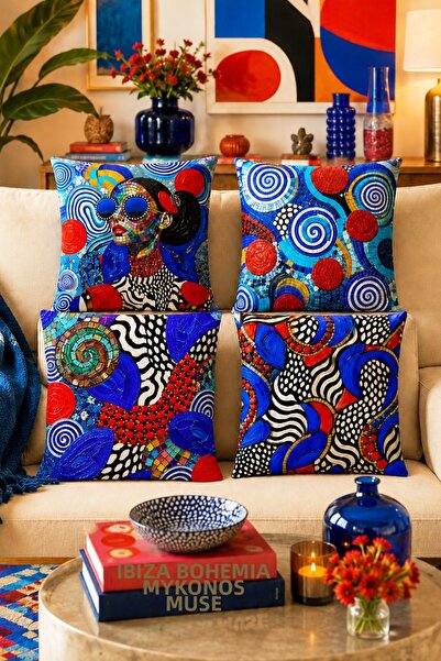 EVPANYA Indigo Colors Patterned 4-Piece Throw Pillow Cover Set