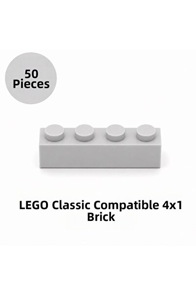 OyuncaklarÜlkesi Lego Compatible Classic 50 Pieces Light Gray Color 4X1 Brick...