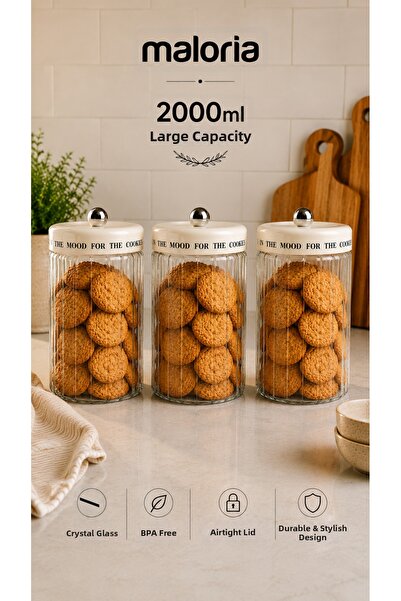 Maloria Mood Cream Vacuum Lid Motto Glass Striped Jar