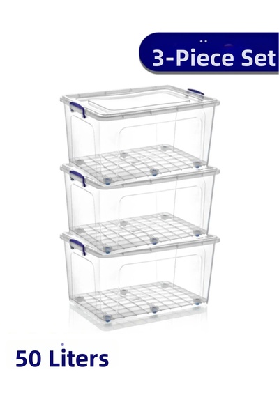 LOREMPBOX Cutie de depozitare cu roți și sistem de blocare 49 litri 3 contain...
