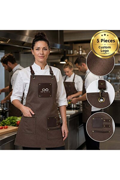Bk Gift 5 Pieces of Istanbul Aprons with Your Logo, Chestnut Brown Color, Wat...