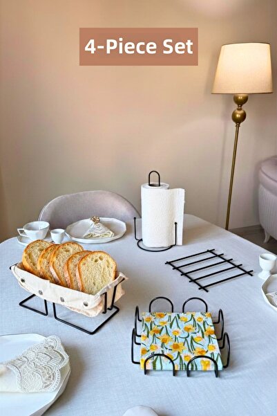 Edora Home Set of 4 Black Rectangular Bread Baskets, Upright Paper Towel Hold...