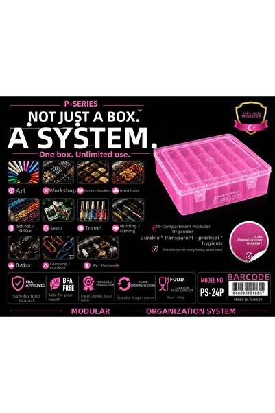 P-SERİSİ Ps-24P Plastic Transparent Pink Box Set, 24 Small 1 Large Modular St...