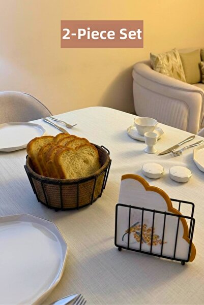 Edora Home Set of 2 Black Cage Napkin Holder Oval Corner Bread Basket Beige K...