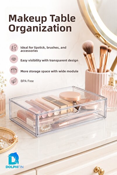 DolphFin Large Drawer Module Transparent Cosmetic Organizer Makeup Jewelry Li...
