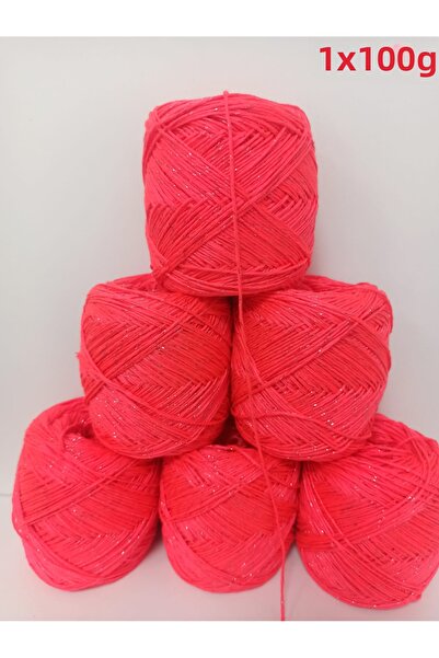 İPEK YÜN İPLİK DÜNYASI Bamboo Cotton Knitting Yarn (Coral Red, Silver Glitter...