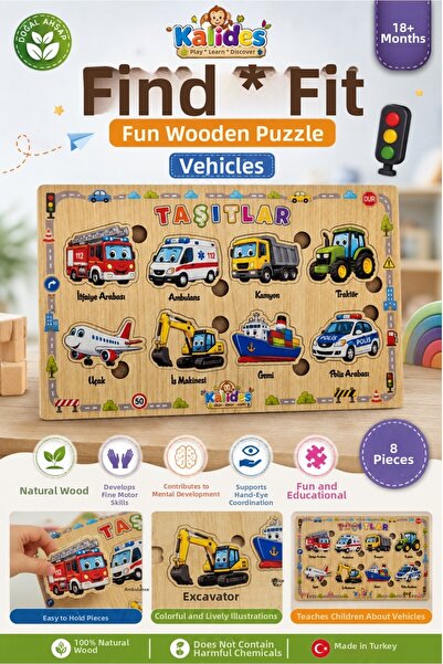 kalides Bultak Puzzle – Vehicles |   Wooden Educational Puzzle |   Montessori...