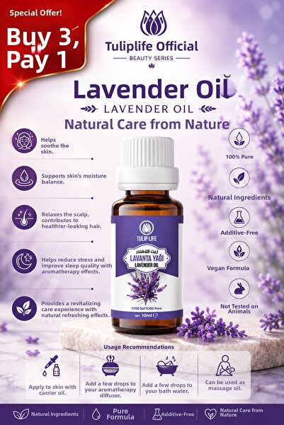 Tuliplifeoffical زيت اللافندر 100% زيت عطري طبيعي نقي للعلاج والعناية (زيت ال...