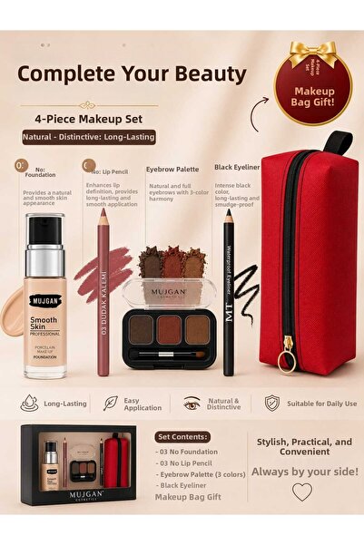 VitaMood Yaşam 4-Piece Makeup Set Foundation Lip Liner Eyebrow Shadow Black E...
