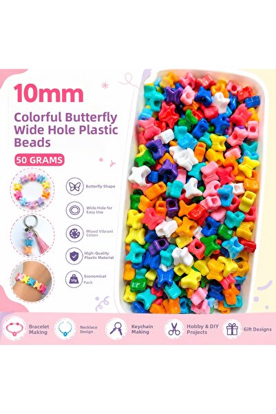 E.B EBRULİ BONCUK 10mm Colorful Butterfly Wide Hole Plastic Beads (50 Grams)