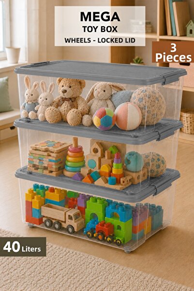 Meleni Baby 3-Piece Lockable Lid Storage Box - Baby Room Organizer Children's...