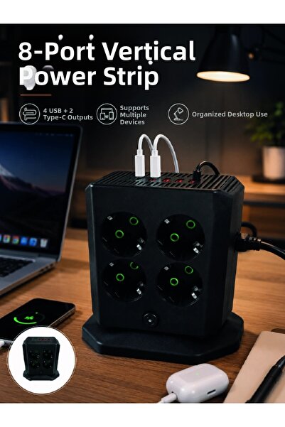 ALFA AKSESUAR 03 8-Outlet Vertical Multi-Plug Socket with 4 USB and 2 Type-C ...