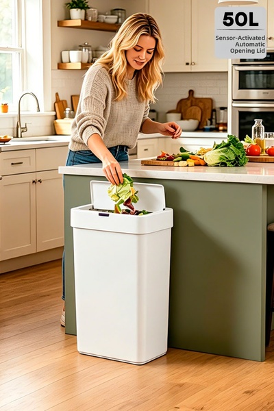 EVLE Sensor Automatic Lid Opening Trash Can Hygienic Trash Can Kitchen Office...