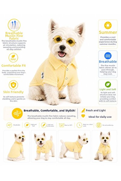 DOGİ&DOG Small Breed Yellow Muslin Dog Outfit Dog Shirt Cat Outfit (1-10kg)