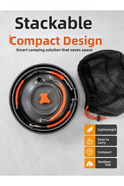 OSKA GLOBAL Compact Camping Cooking Set Aluminum Pot Pan Teapot Outdoor Set w...