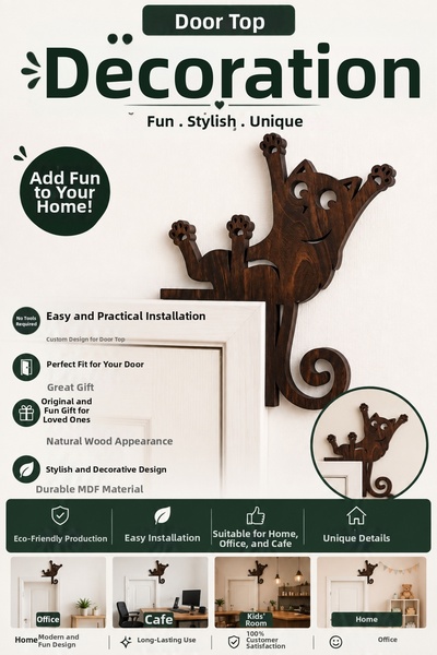 ROKH Over the Door Cat Ornament Decorative Wooden Look Cat Figure Wall Decor ...