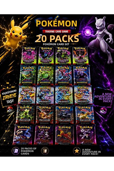 Abetto Market Pokemon Playing Card Set 5 Sets in One Total 20 Packs Pokemon P...