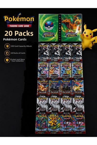 Abetto Market Pokemon Game Card 5 Sets in One, Total 20 Packs of Pokemon Game Cards and Pokemon Card Protector Album