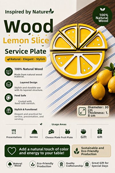 ROKH Wooden Lemon Slice Serving Plate |   Decorative Cheese and Fruit Serving...