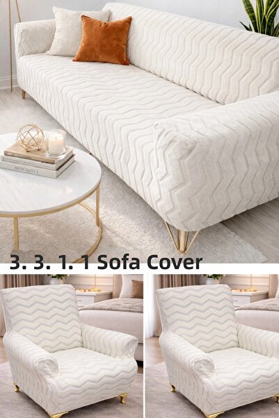ÖZMAKAN Wellsoft Sofa Cover, Sofa Cover Set 3.3.1.1 Set Cream Color