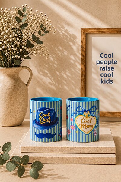 DVOYAGE Cool Dad Cool Mom 2-Piece Porcelain Mug Set 300 ml – Gift for Mom and...