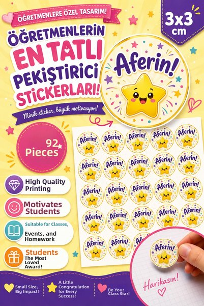 StickerAtölye 92 قطعة من ملصقات التحية للمعلمين - نجمة التحية - مستديرة مقاس ...