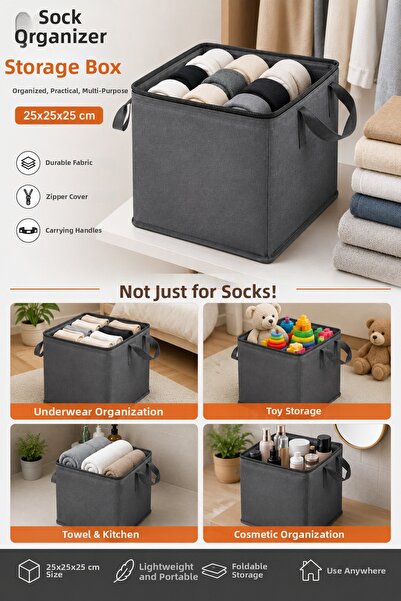 FALEYSA 25X25X25 cm Sock Storage Organizer with Zipper – Multi-Purpose Home O...