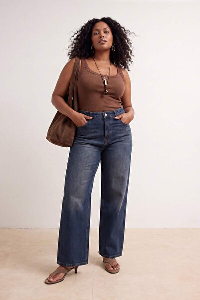 Trendyol Curve Dark Blue Elastic High Waist Comfort/Medium Stretch New Wi̇de ...