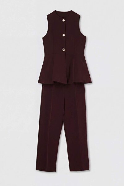 Drop by TrendyolMilla Plum Crew Neck Skirt Flounce Vest Comfortable Fit Pants...