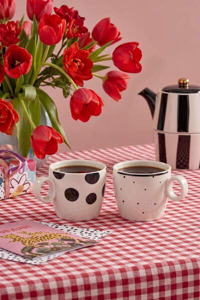 TRENDYOLMİLLA HOME Schwarze gepunktete 2-teilige Porzellantasse TPHAW26KFC00001