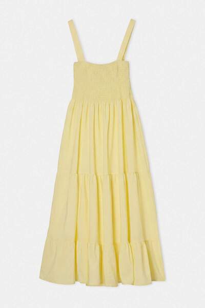 Trendyol Curve Rochie galbenă țesută mărime mare TBBSS26AH00033