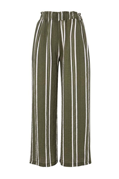 Trendyol Collection Pantaloni de plajă kaki cu dungi țesute TBESS26PL00014