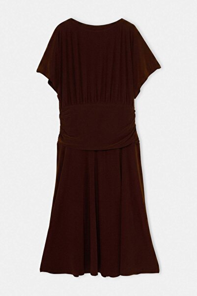 Trendyol Curve Brown Knitted Plus Size Dress Tbbss26Ah00316