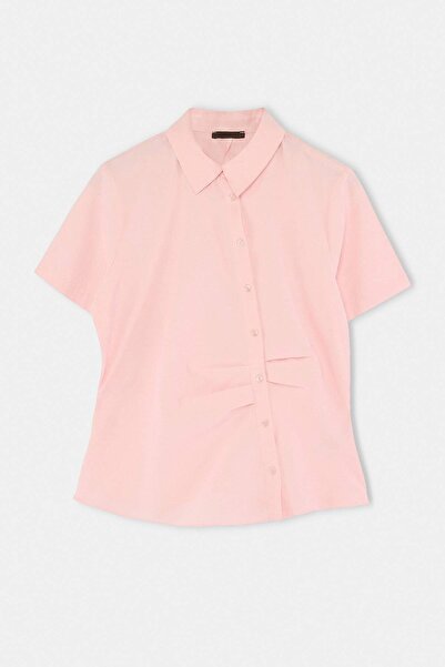 Trendyol Curve Pink Waist-Sitting Asymmetrical Fitted Plus Size Shirt Tbbss26...