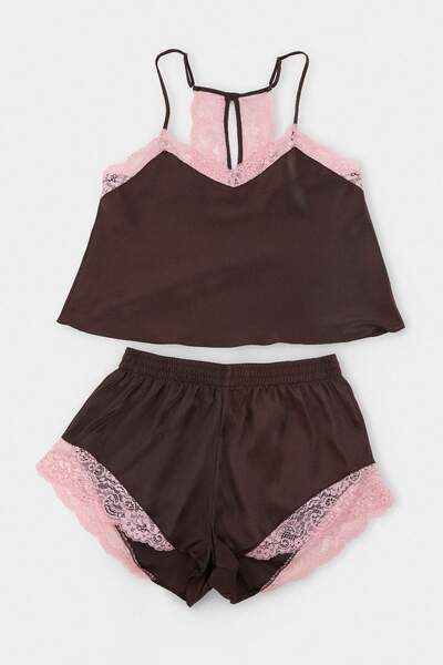 Trendyol Collection Brown-Multicolor Plain Satin Woven Pajamas Set Thmss22Pt0269
