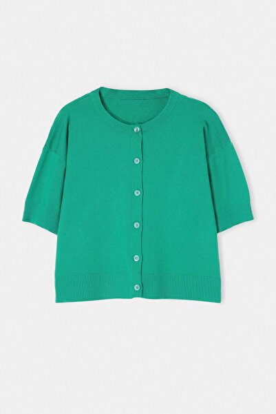 Trendyol Collection Wardrope Essentials Tricotaj verde Cardigan cu mânecă scu...