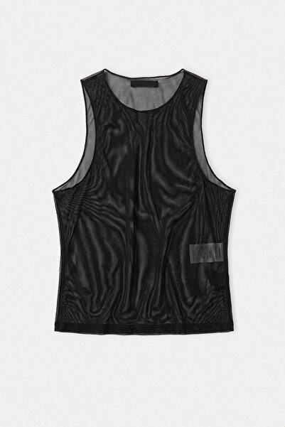 Trendyol Collection Black Printed Fitted Crew Neck Sleeveless Tulle Knitted B...