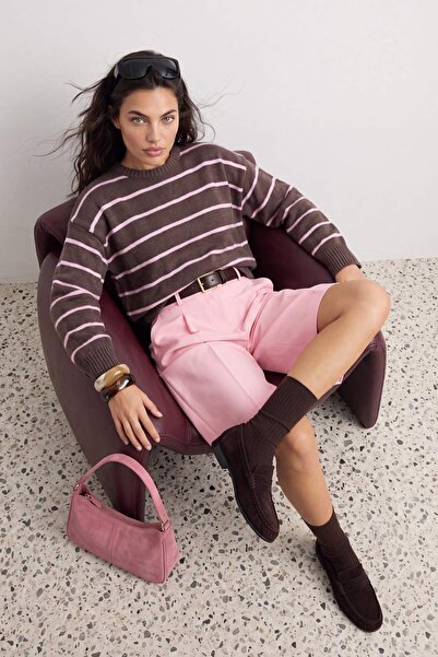 Trendyol Collection Brown*001 Striped Wide Fit Soft Textured Knitwear Sweater...