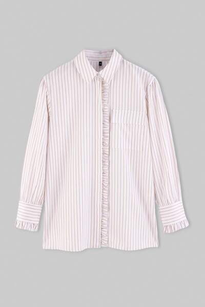Trendyol Modest Yellow Striped Oversize Poplin Striped Woven Shirt Tctaw27Tg0...