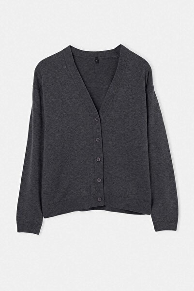 Trendyol Collection Wardrobe Essentials Anthracite Wool V-Neck Soft Knitwear ...