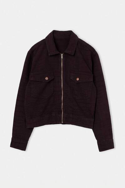 Trendyol Collection Brown Textured Fabric Detailed Zippered Denim Jacket Twos...