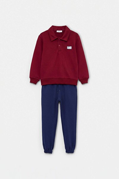 TRENDYOLKIDS Burgundy Plain Knitted Bottom - Top Set Tkdaw27Au00011