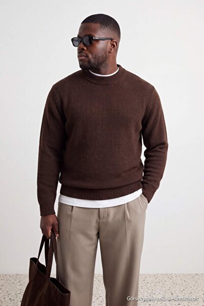 Trendyol Collection Big Size Brown Regular Fit Half Turtleneck Knitwear Sweat...