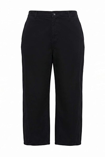 Trendyol Curve Black Gabardine Thick Soft Buttoned Barrel Plus Size Trousers ...
