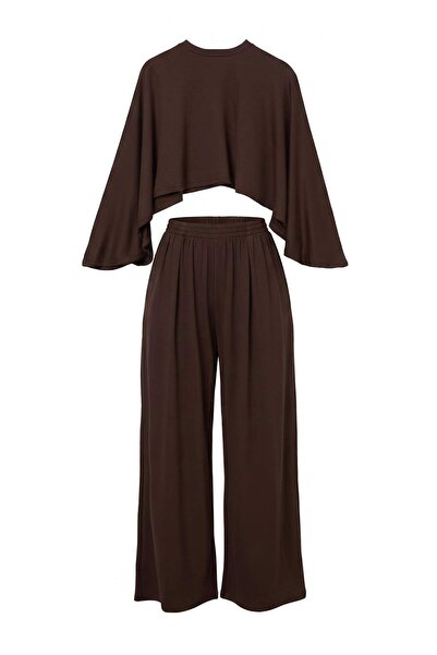 Trendyol Collection Brown Plain Oversize/Wide Fit Wide Leg Soft Touch Knitted...