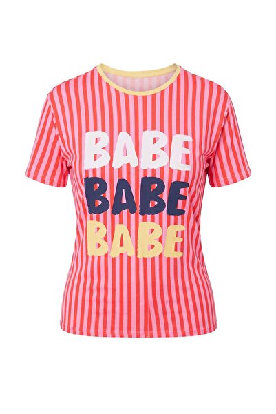 Trendyol Collection Pink Single 100% Cotton Striped 30/2 Combed Cotton Single...