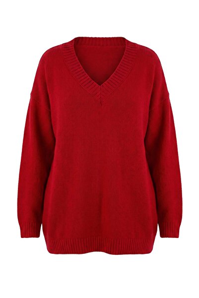 Trendyol Curve Wardrobe Essentials Red Basic Wide Fit Soft Textured Knitwear ...